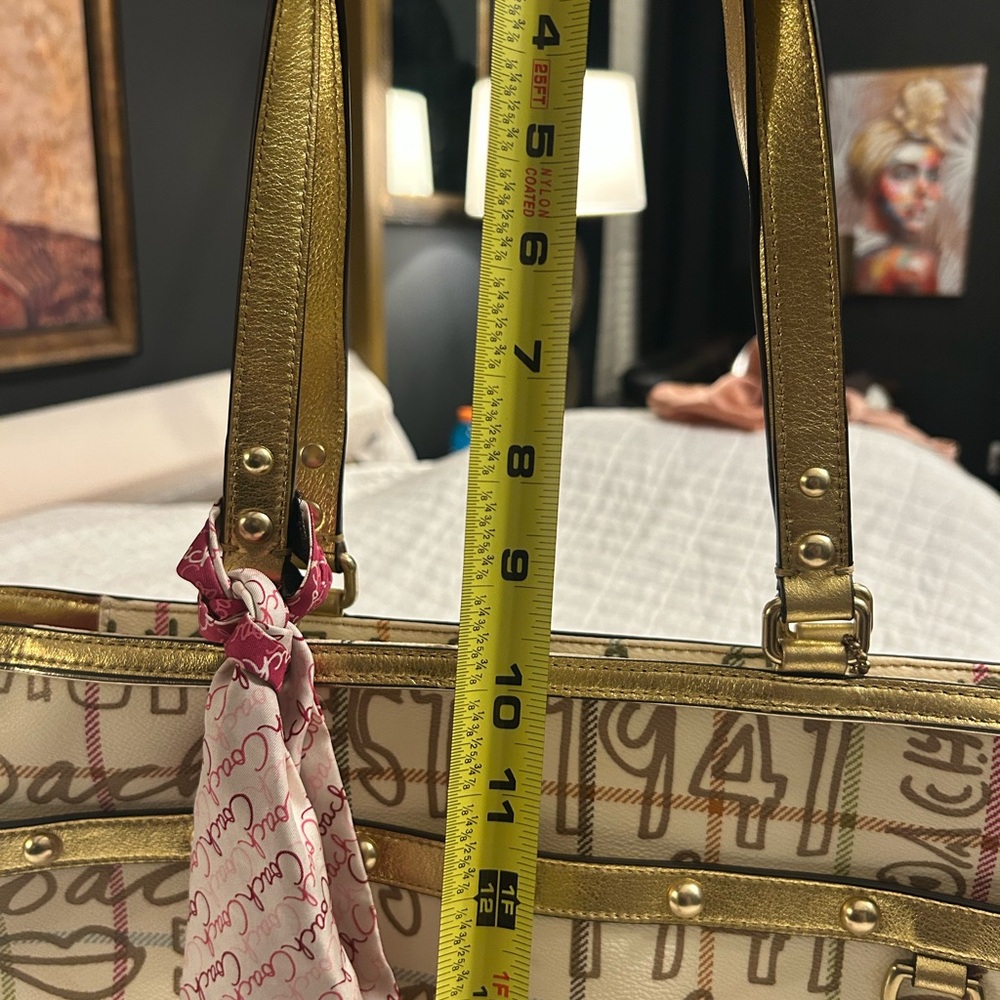 Coach Tattersall Graffiti Tote Gold/Cream Pink Lining Style F13187 Excellent - Picture 14 of 15